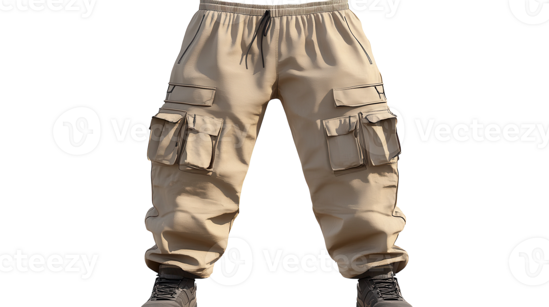 A pair of cargo pants with a black shoe png
