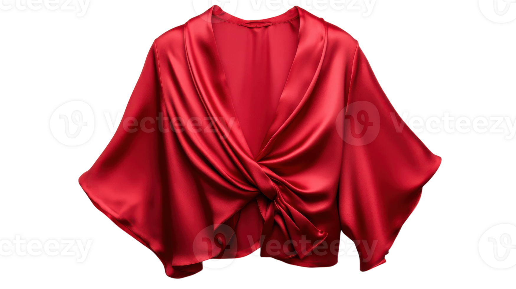Elegant Red Silk Blouse with a Timeless Wrap Around Design Perfect for Formal Events and Stylish Outings. png
