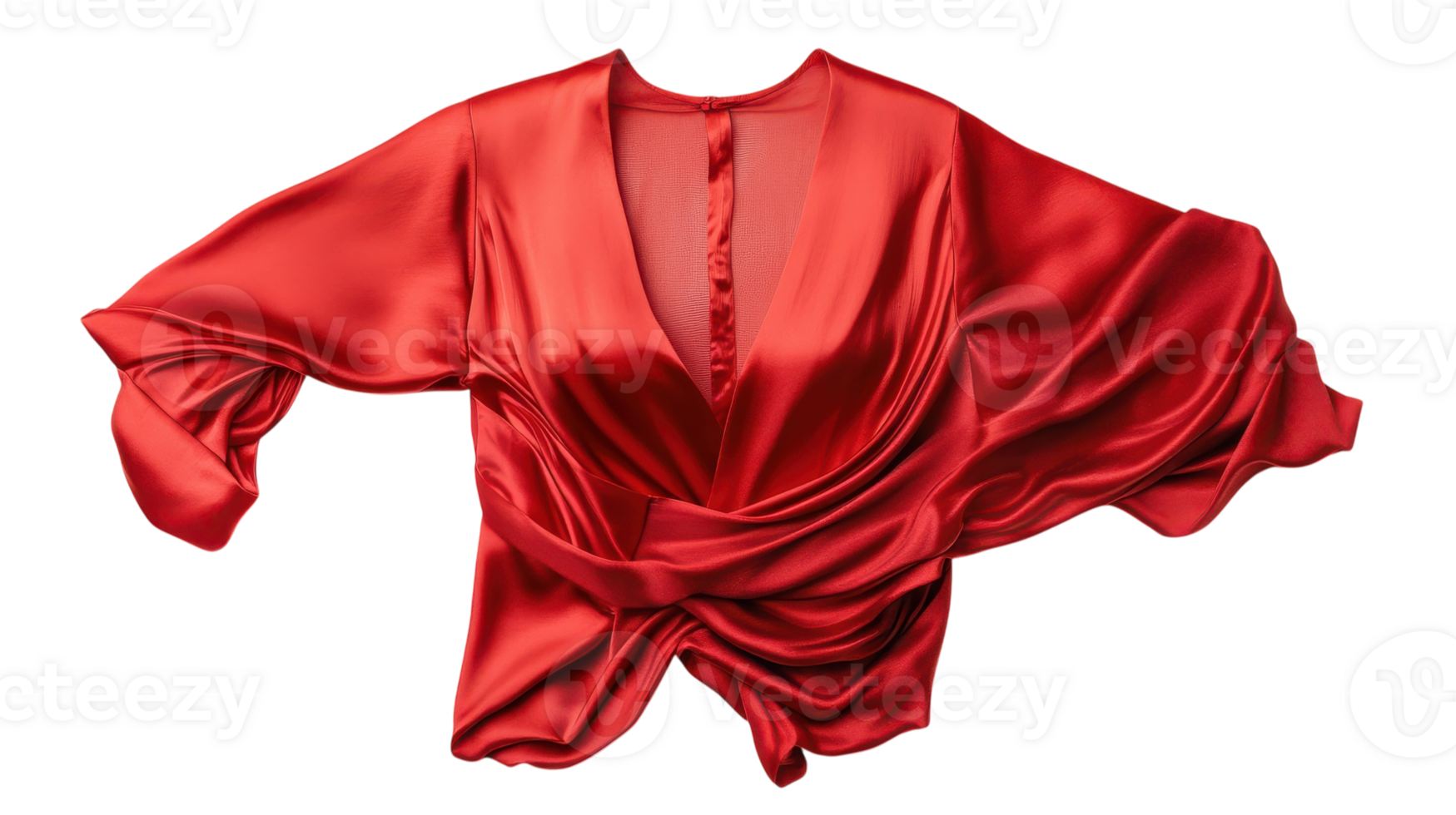 A red silk dress with a draped neckline png