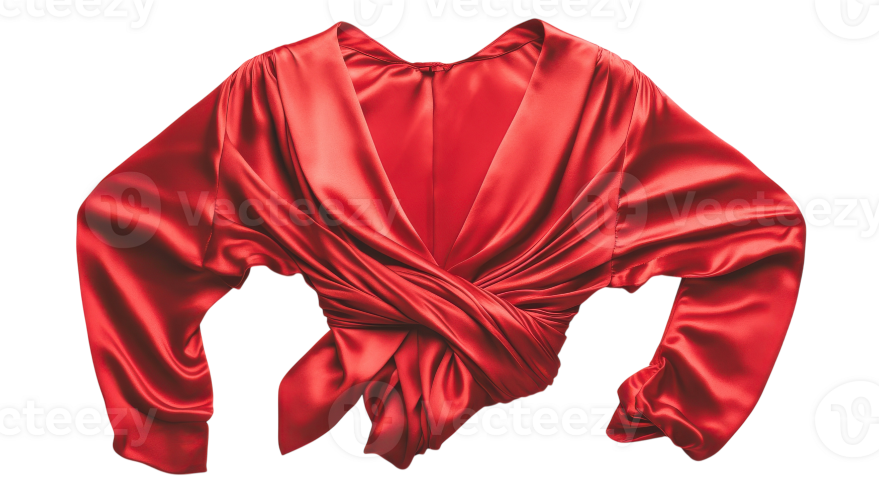 Elegant Red Silk Blouse with a Stylish Wrap Around Design Perfect for Various Formal and Casual Occasions. png