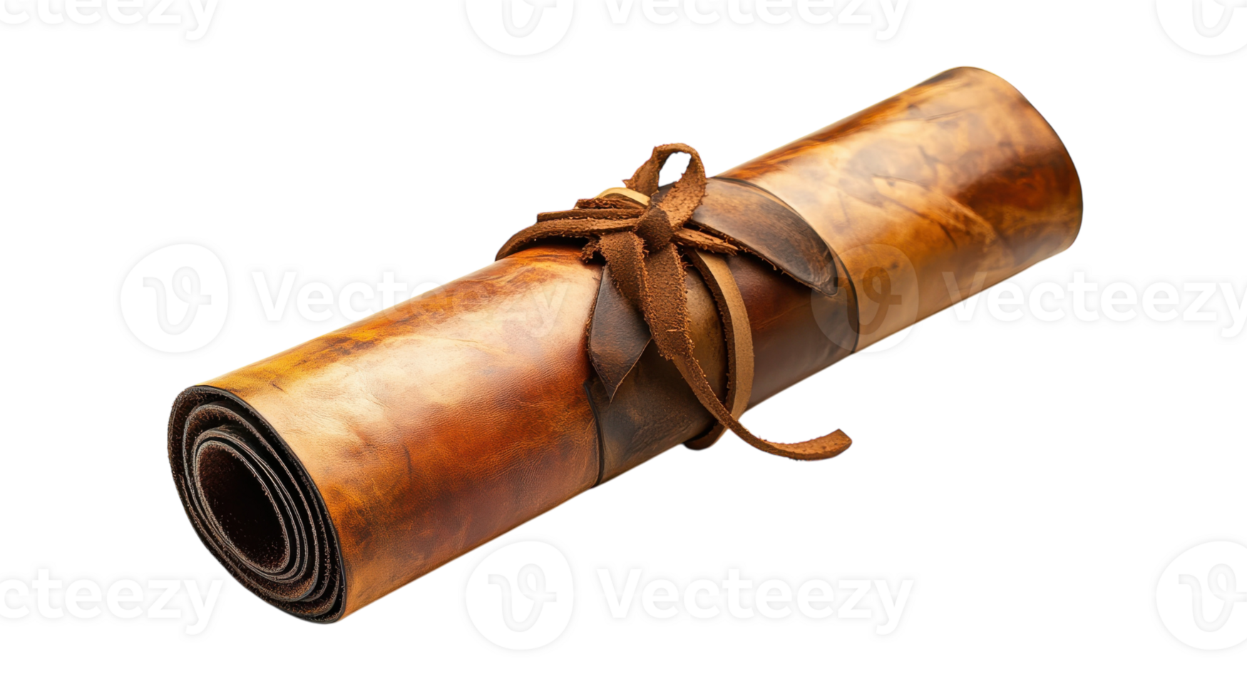 A Beautifully Crafted Rolled Up Leather Scroll Tied with Leather Cord, Perfect for Use in Historical Settings, Calligraphy, or Decorative Purposes. png