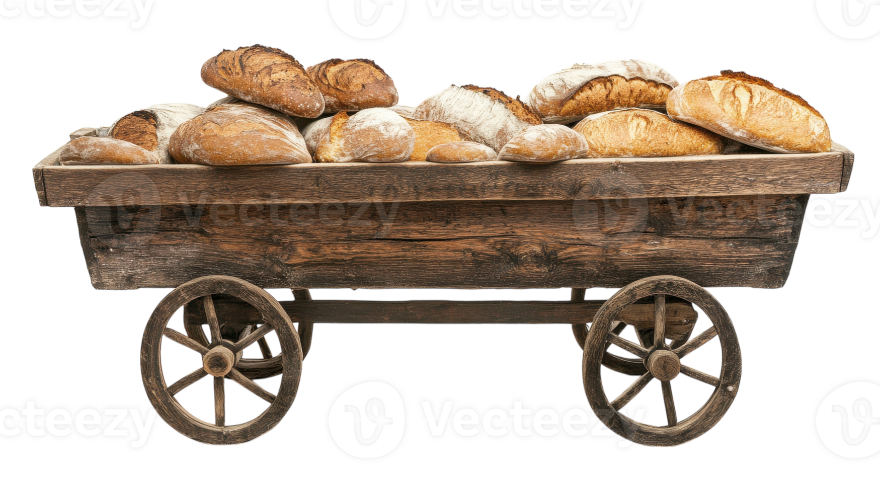 A Rustic Bread Cart Brimming with Fresh Sourdough Bread Perfect for Artisan Bakeries and Culinary Displays. png