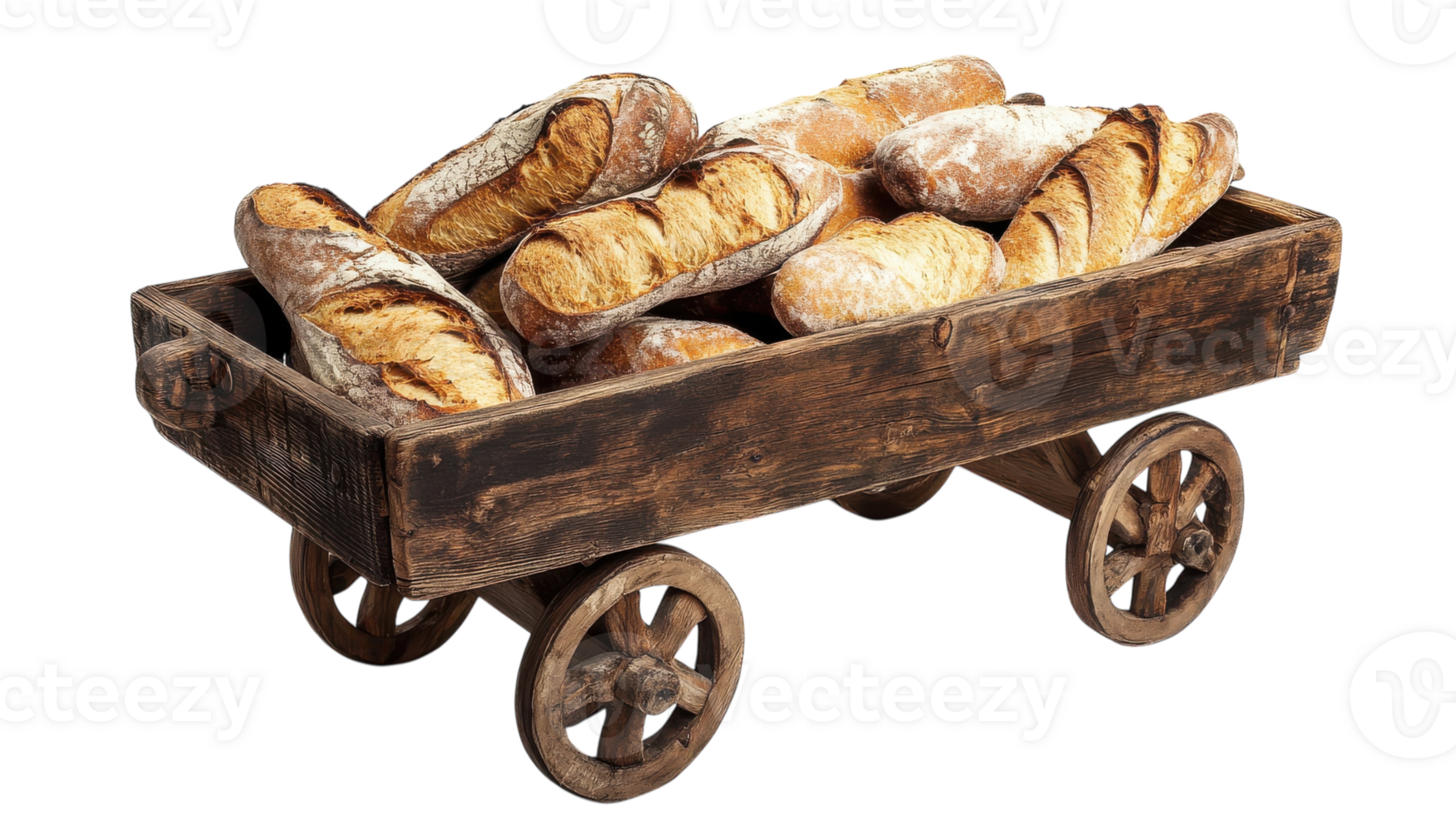Rustic Bread Cart Displaying Assorted Sourdough Breads for Culinary Inspiration and Bakery Marketing. png