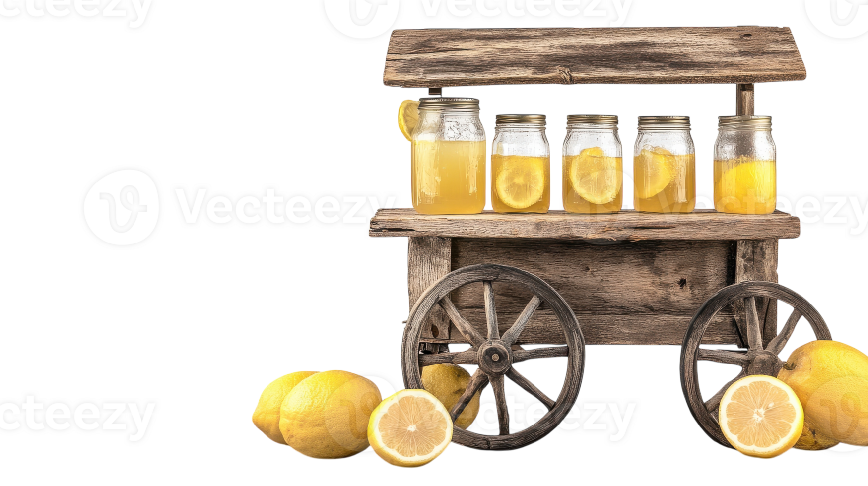 A Charming Rustic Lemonade Stand Featuring a Handcrafted Wooden Cart Perfect for Summer Events and Gatherings. png