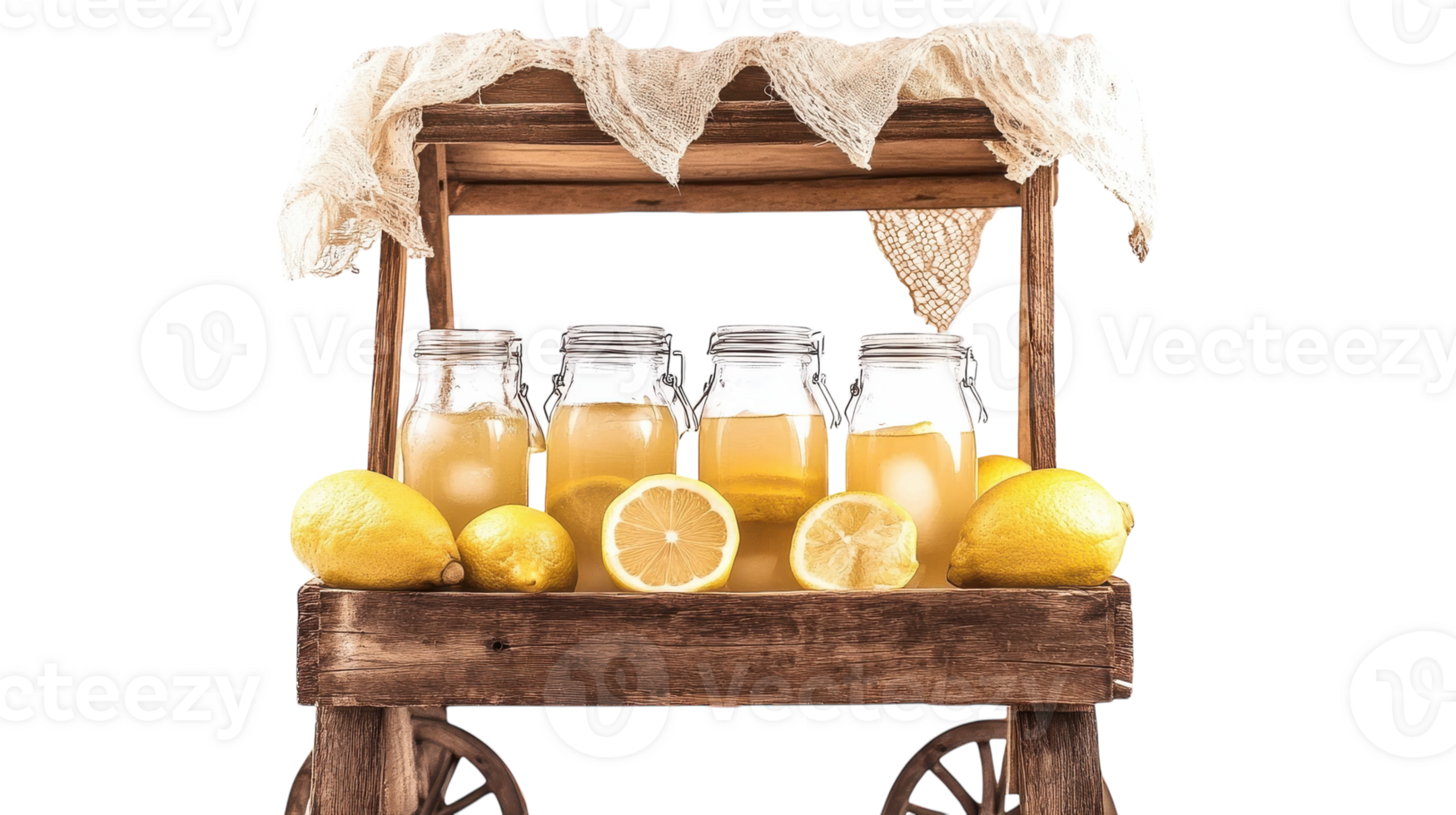 A cart with lemons and a jug of lemonade png