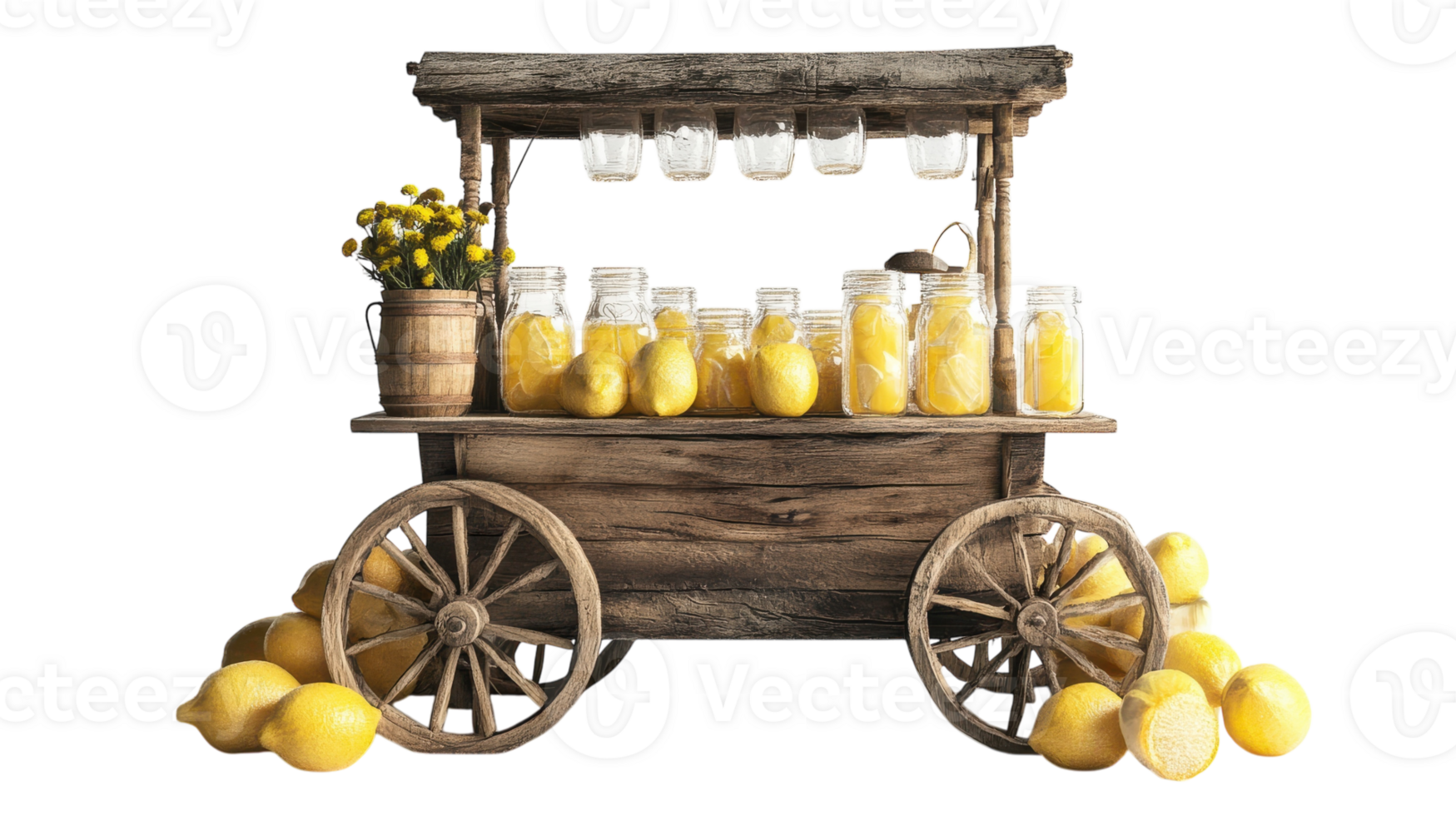 Charming Rustic Lemonade Stand Featuring a Wooden Cart Perfect for Summer Events and Outdoor Gatherings. png
