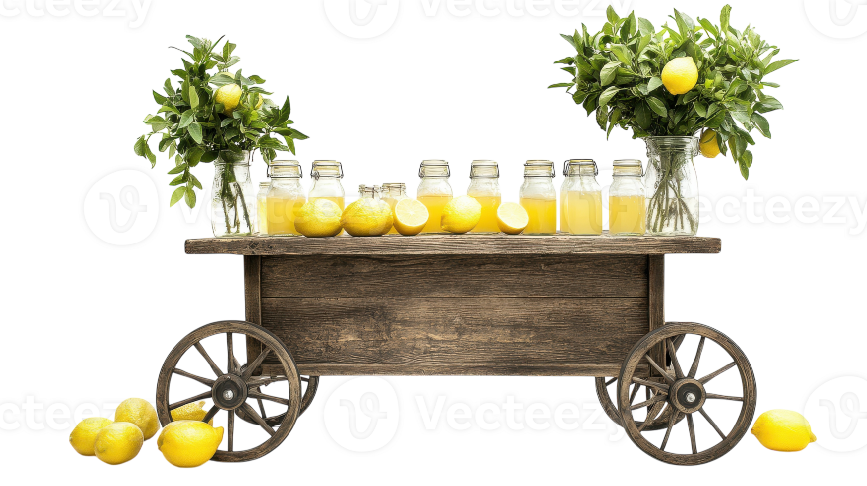 Charming Rustic Lemonade Stand with Wooden Cart Perfect for Summer Events and Parties. png