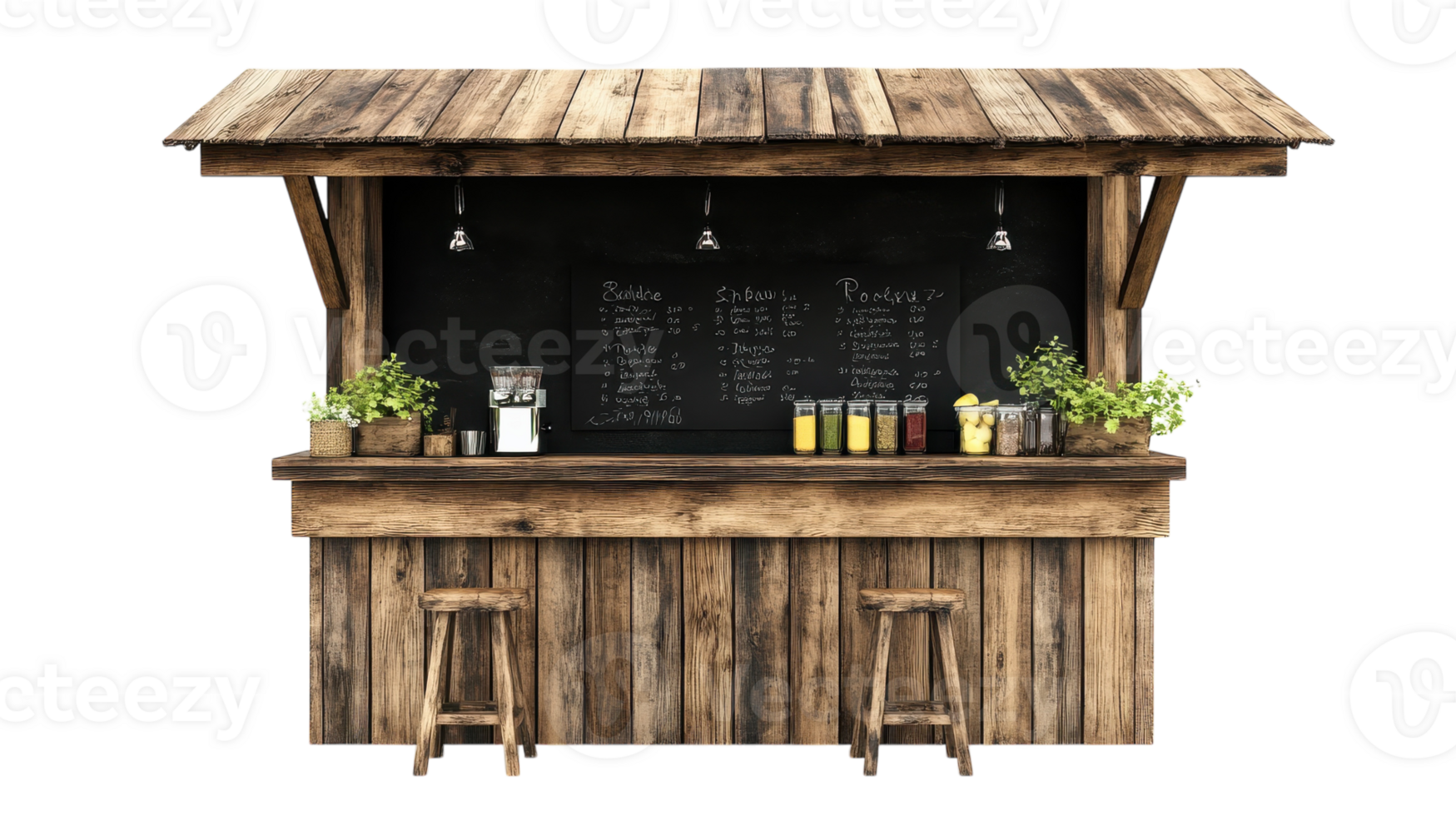 Charming Rustic Wooden Food Stall with Chalkboard - Perfect for Outdoor Markets or Food Events. png