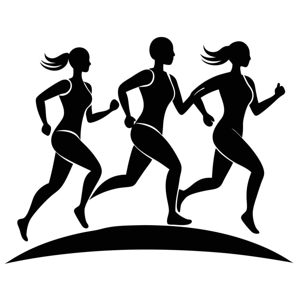three women running in silhouette on a white background vector