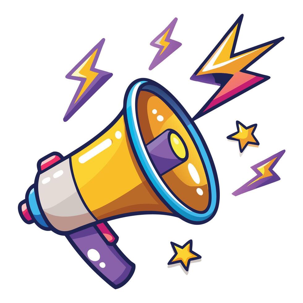 a cartoon megaphone with lightning and vector