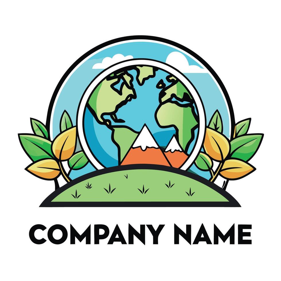 earth logo design with mountains and trees vector