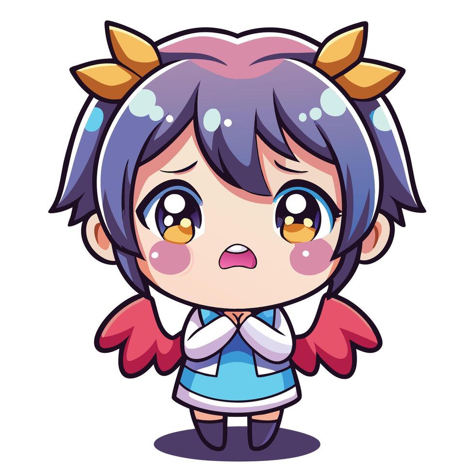 cute anime girl with wings and a blue dress vector