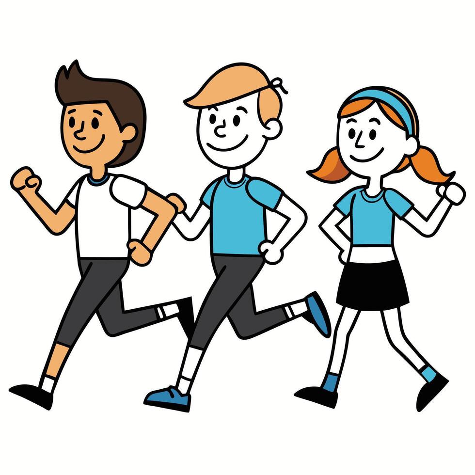 three kids running together in a cartoon style vector