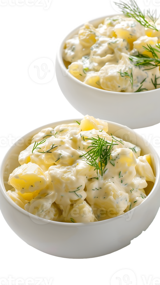 Creamy Potato Salad Fresh Dill in White Bowls png