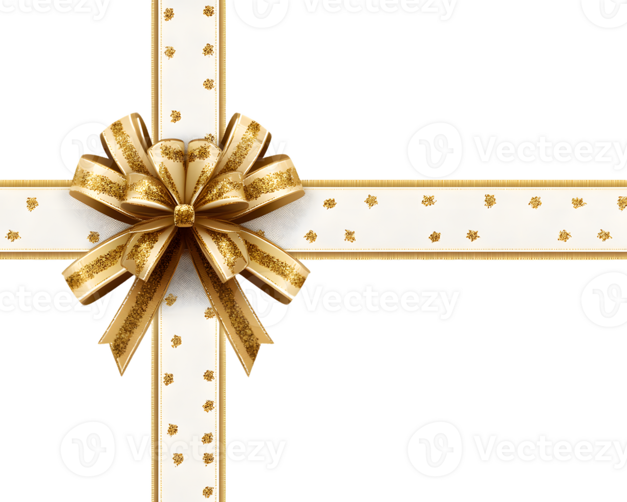 Elegant Gold Ribbon Bow on White Festive Design png