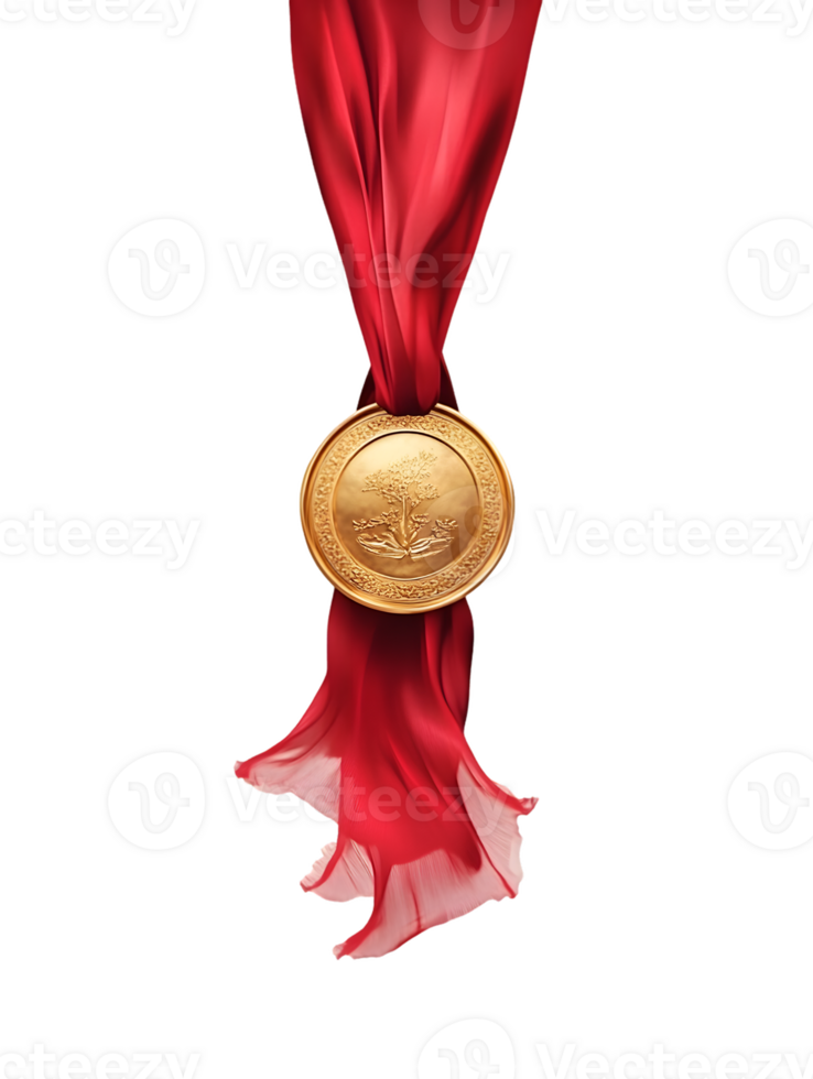 Golden Medal with Red Ribbon A Symbol of Achievement and Excellence png
