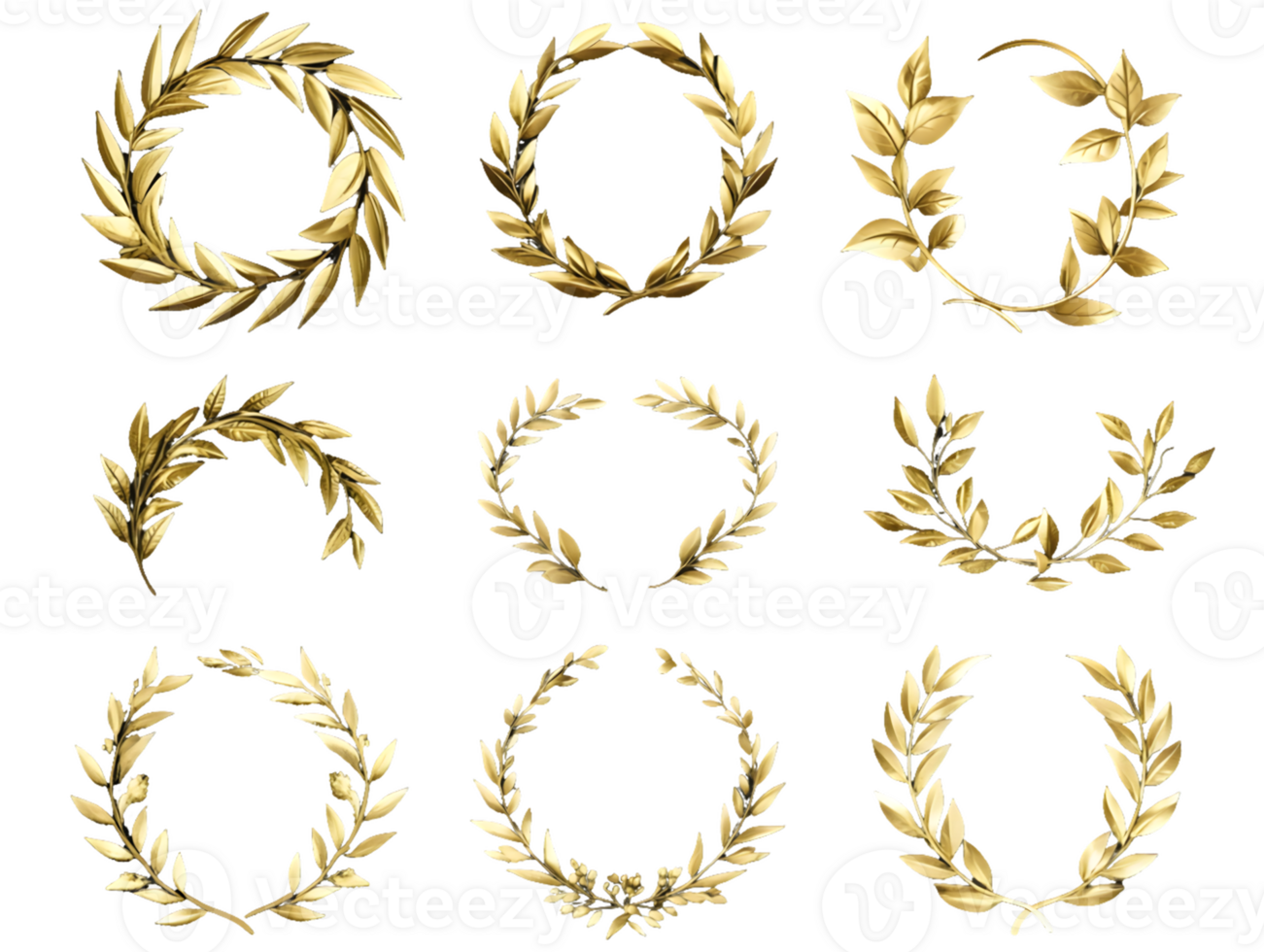 Twelve Golden Laurel Wreaths Design Elements and Illustrations png