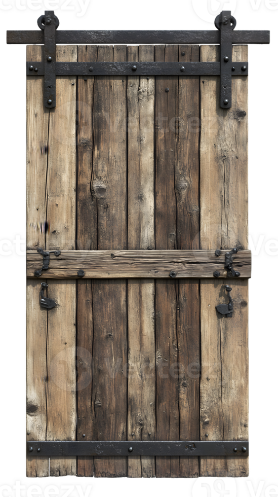 Rustic Reclaimed Wood Sliding Barn Door with Metal Accents png