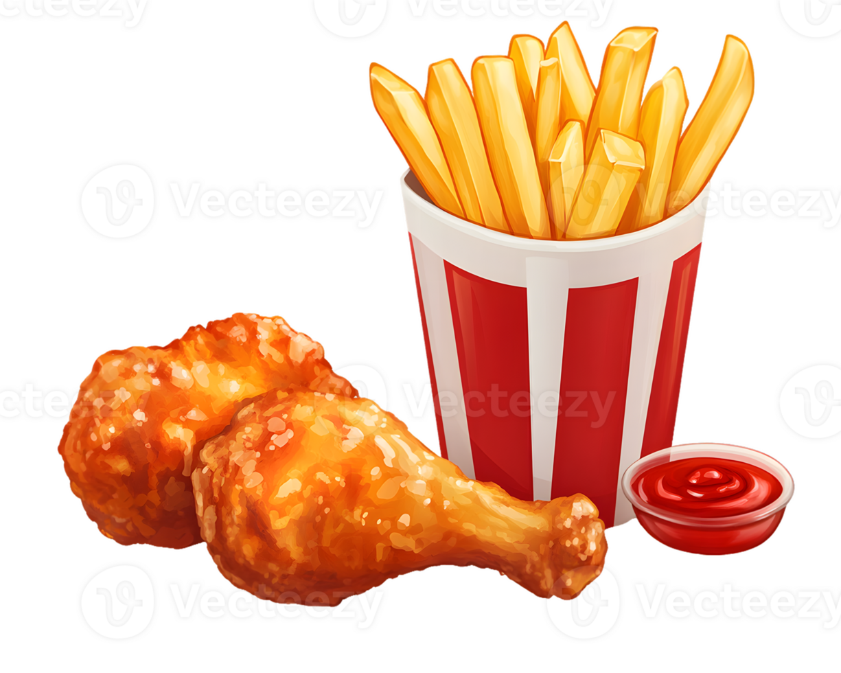 Crispy Fried Chicken and Golden French Fries with Ketchup png