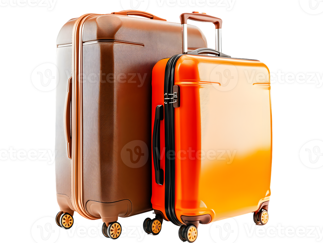 Brown and Orange Suitcases Ready for Travel png