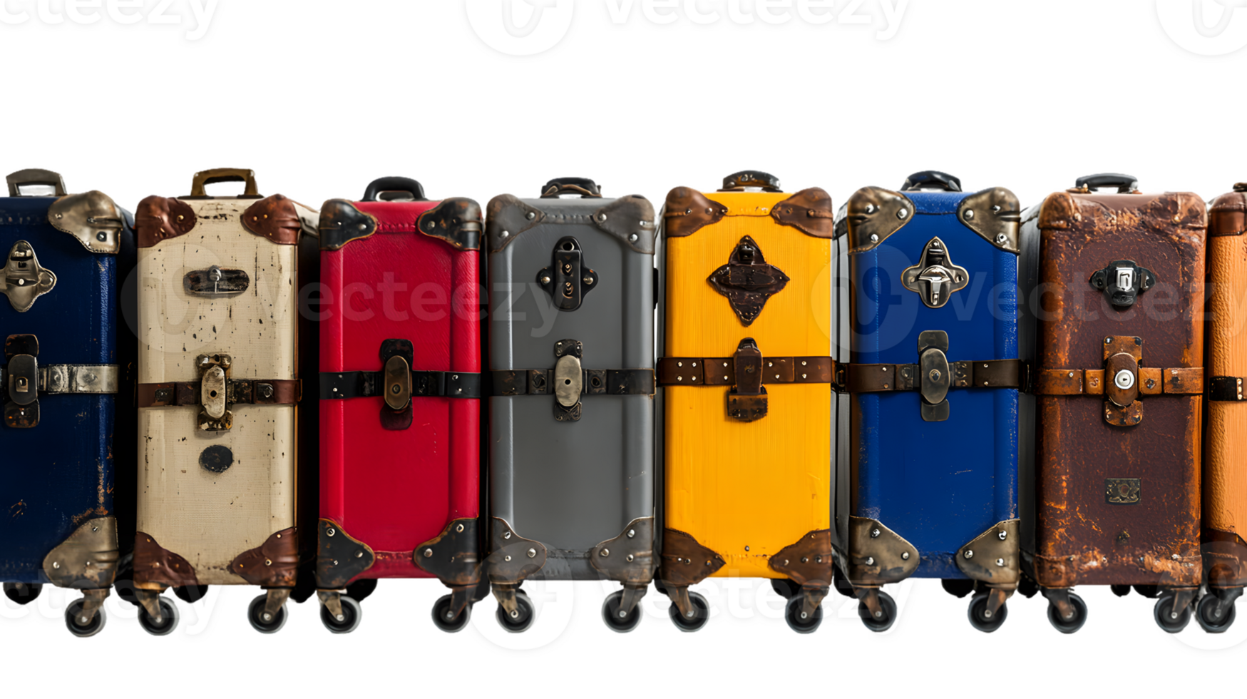 Colorful Vintage Suitcases in a Row png