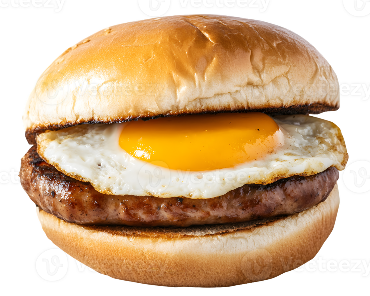 Savory Patty and Fried Egg Breakfast Sandwich png
