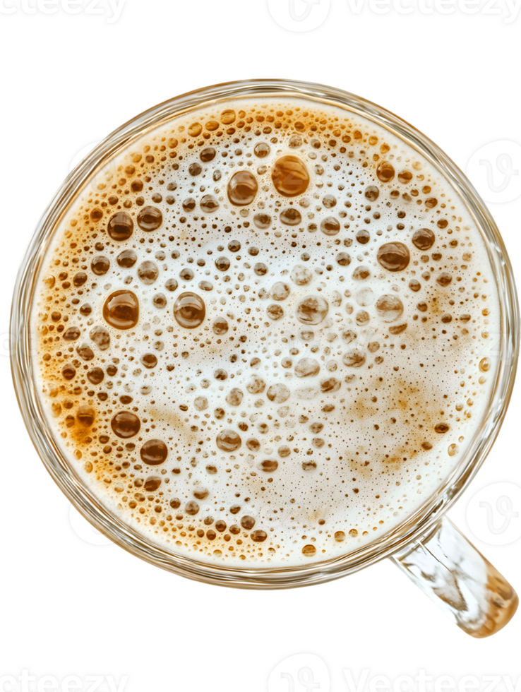 Frothy Coffee in Glass Cup, Close-Up View png