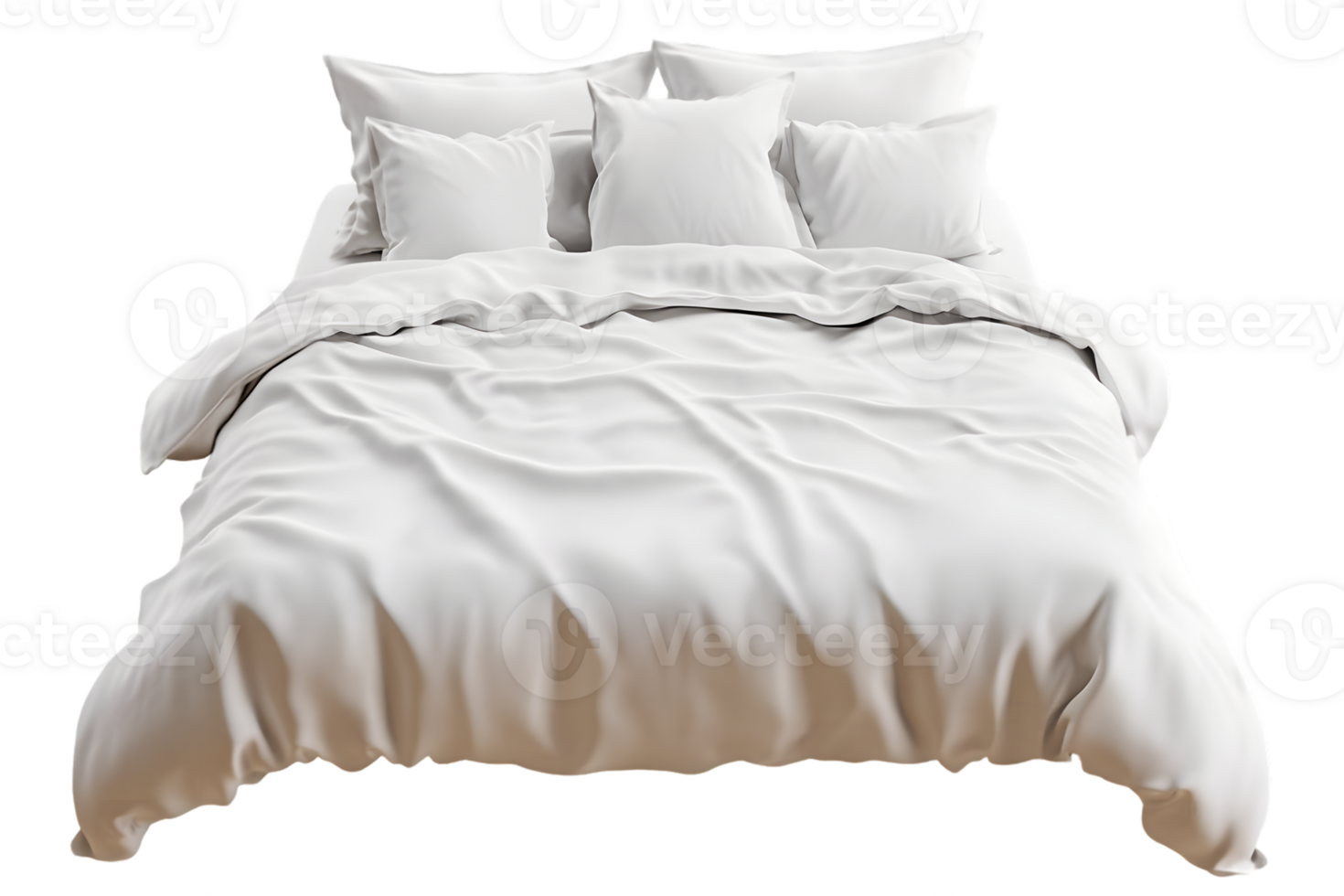 Neatly Made White Bed with Crisp Bedding and Pillows png