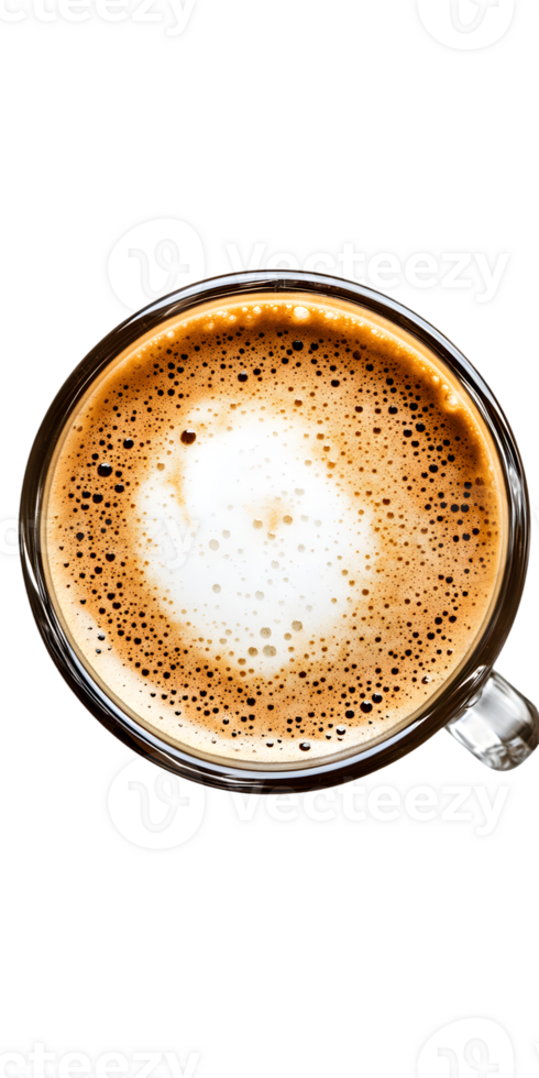 Overhead View of a Creamy Coffee Drink in a Glass Cup png