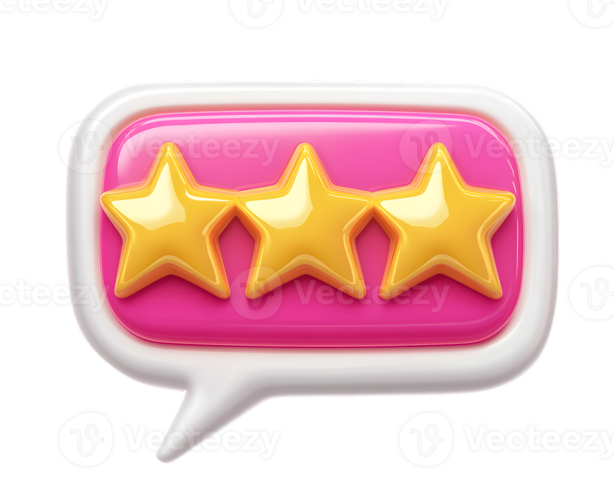 Three Gold Stars on Pink Speech Bubble png
