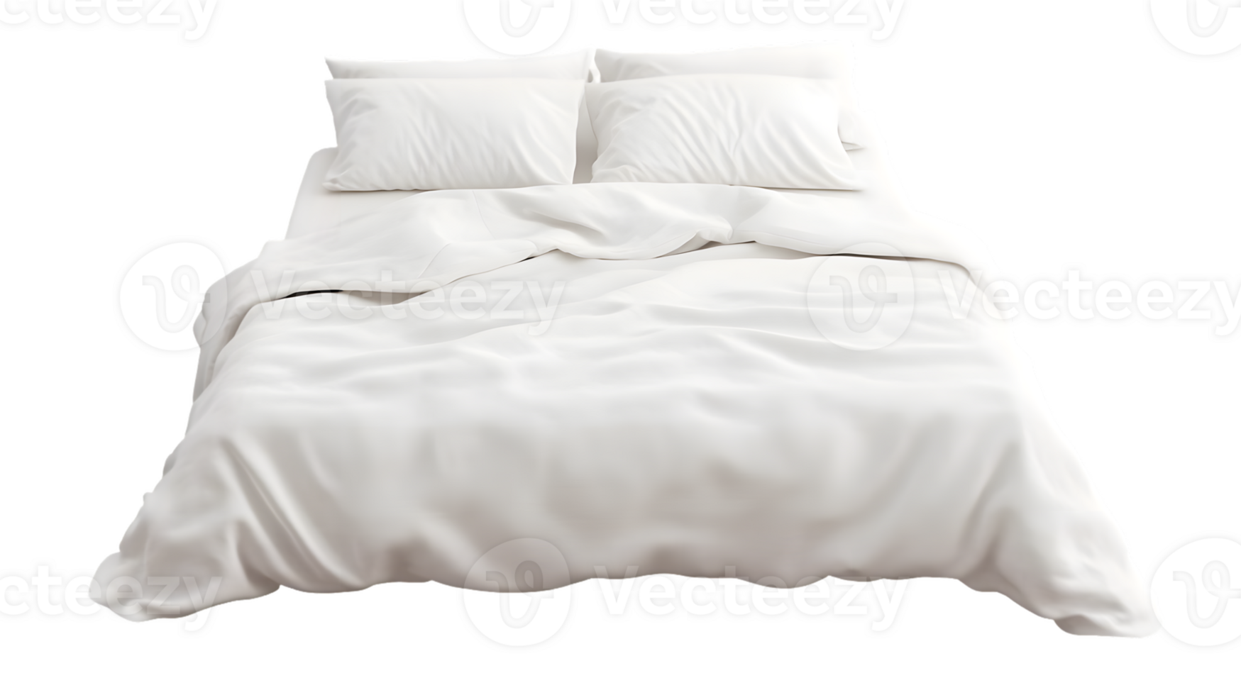 Unmade White Bed with Rumpled Sheets and Pillows png