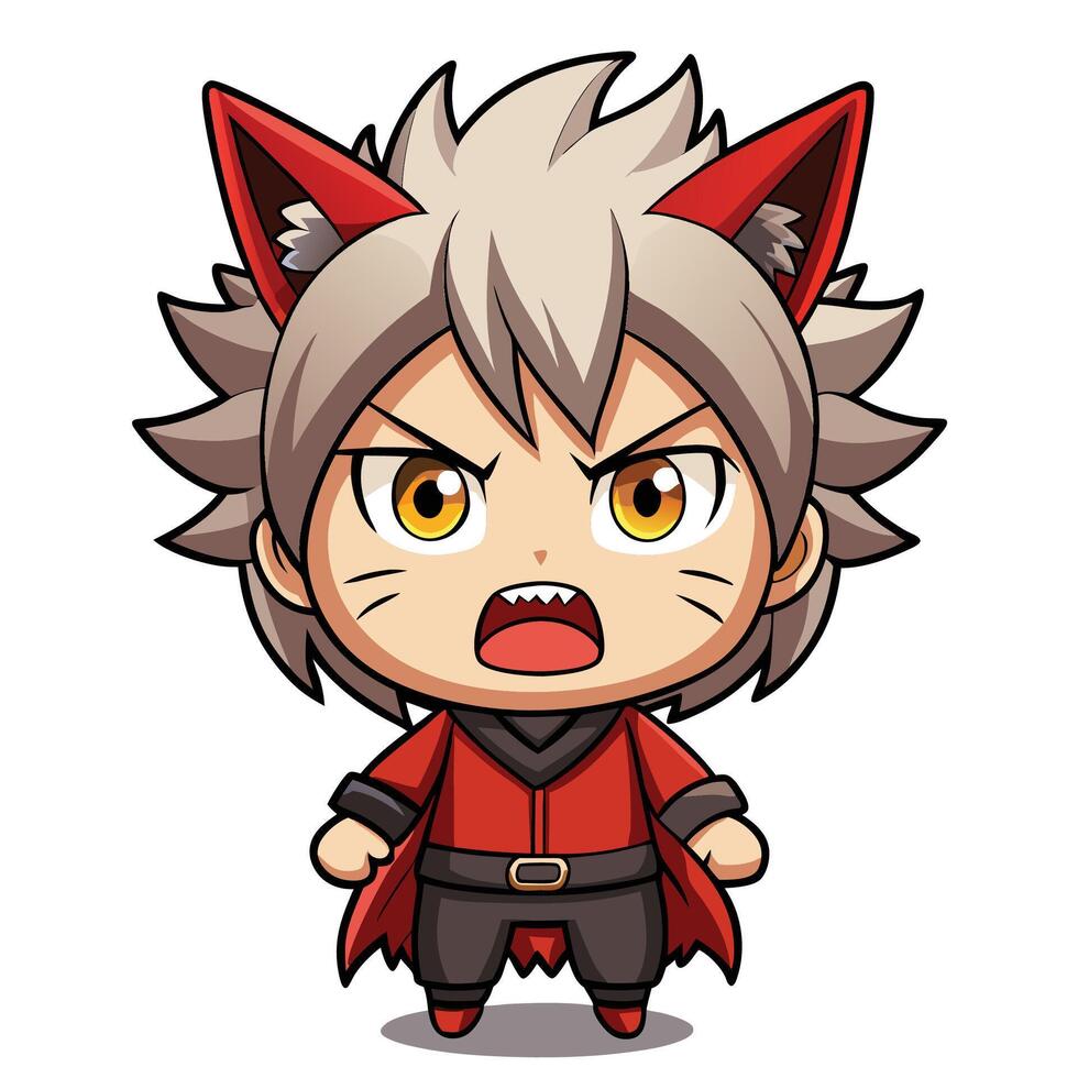 an anime character with gray hair and a red outfit vector