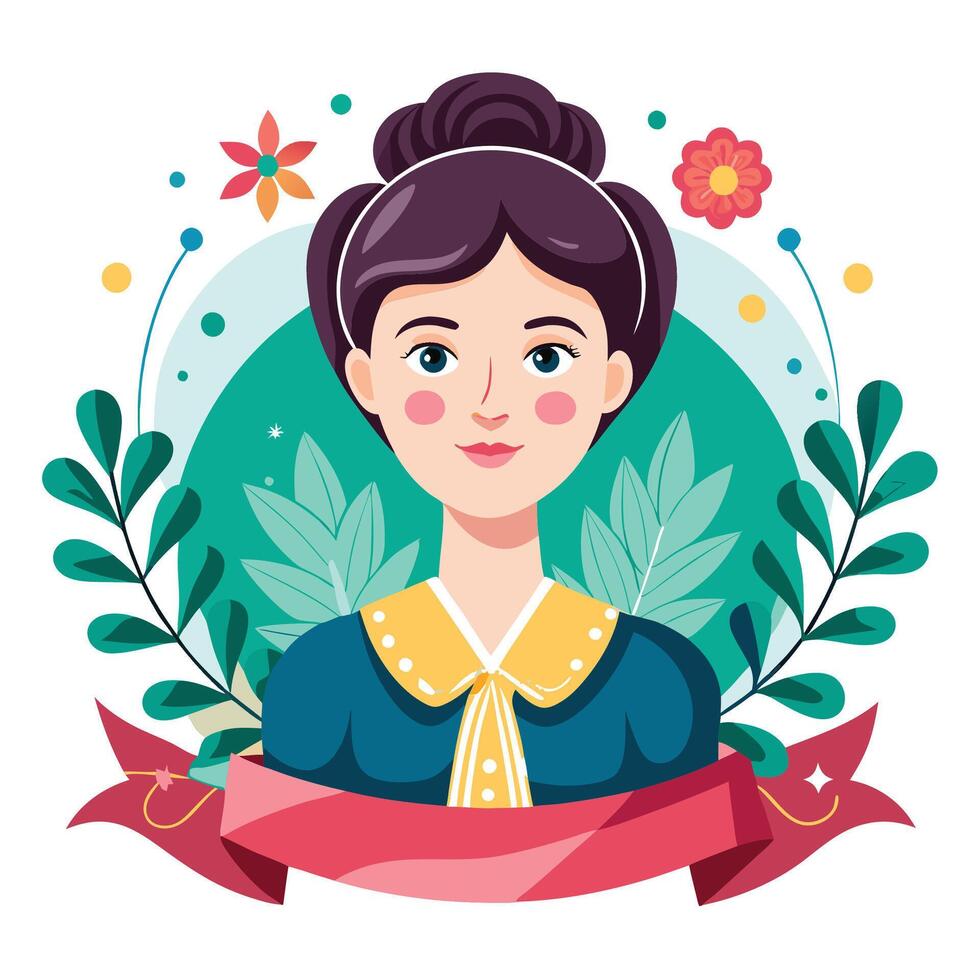 a woman with a ribbon around her neck and flowers vector