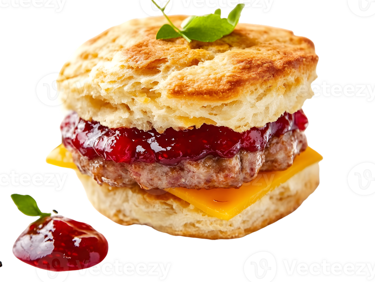 Savory Sausage Cranberry Biscuit Sandwich with Melted Cheese png