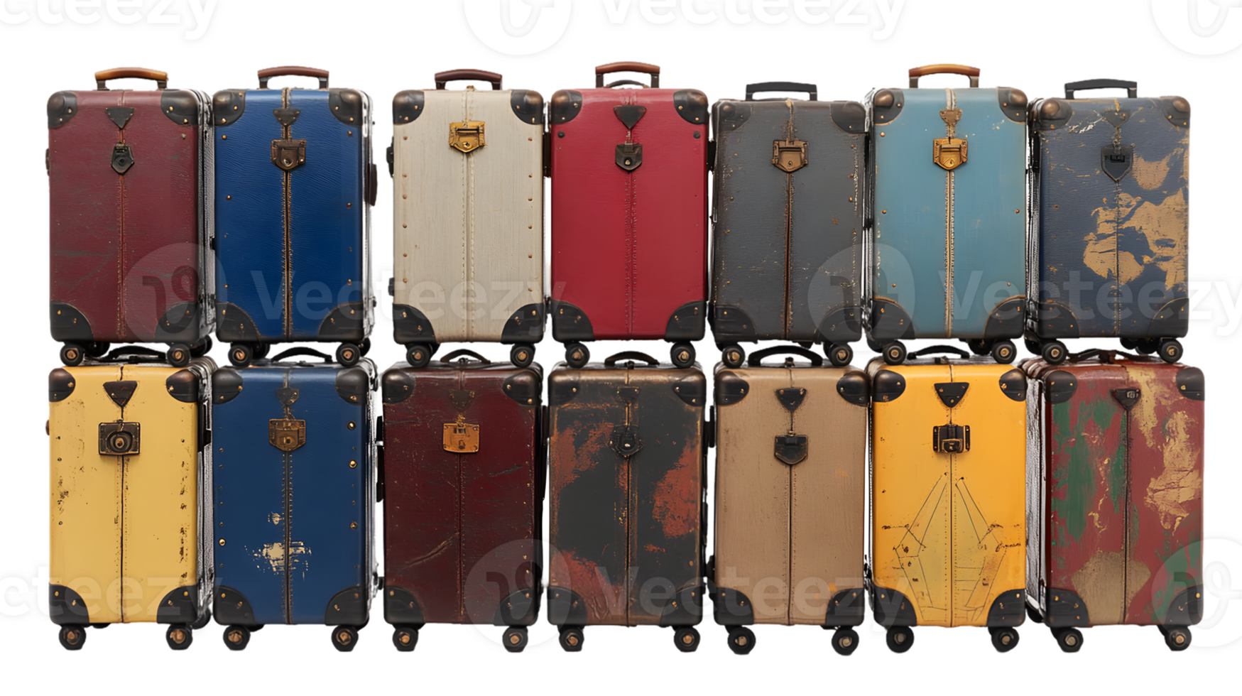 Vintage Suitcase Collection A Colorful and Textured Display png