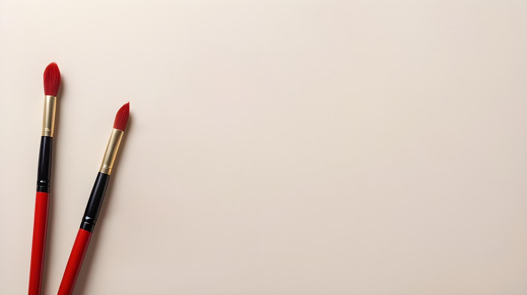 A calligraphy brush dipped in red ink, ready to write celebratory messages, placed on a neutral-colored background with space for more text. photo