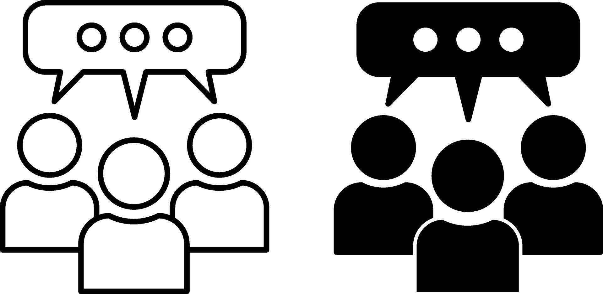 Discussion Icons. Black and White Icons. Group of People in Meeting, Seminar or Conference. Group Talk, Discussing Important Issues. Meeting and Office Concept vector