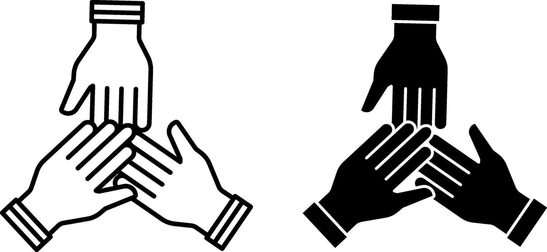 Participation Icons. Black and White Icons. Three Hands Together. Teamwork, Business Partnership. Meeting and Office Concept vector