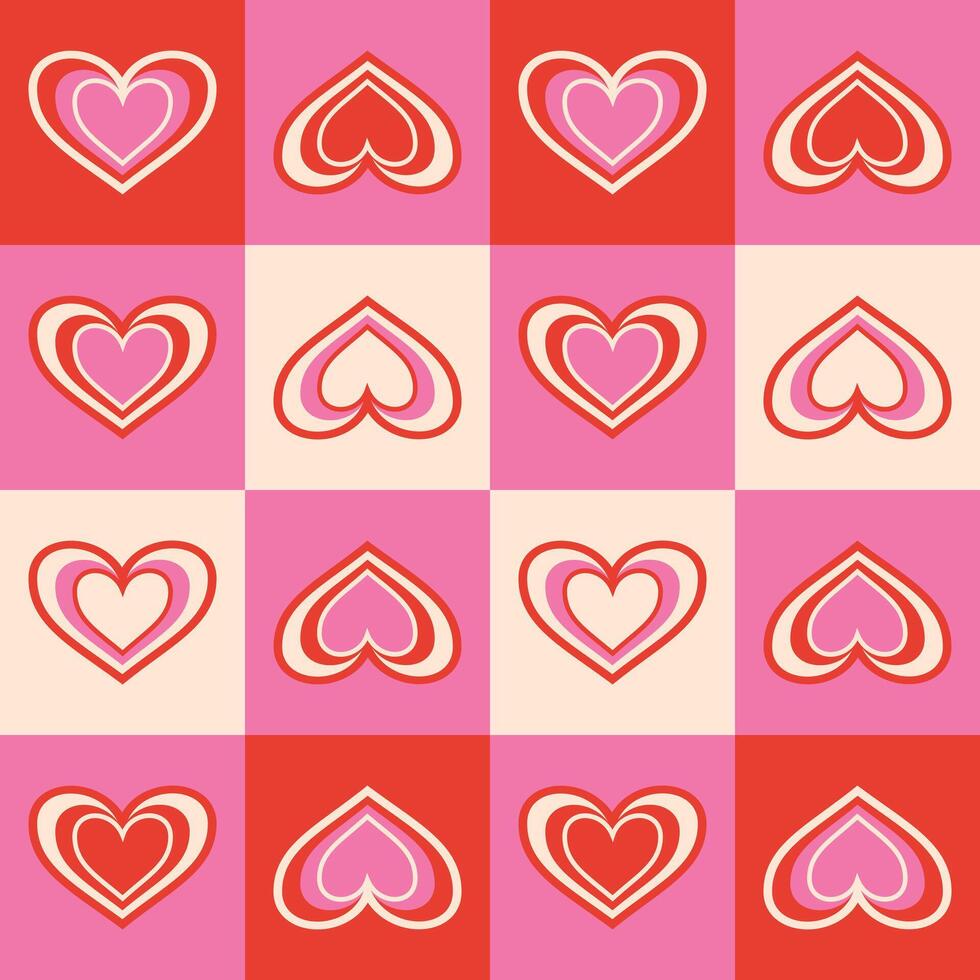 groovy hearts seamless pattern vector