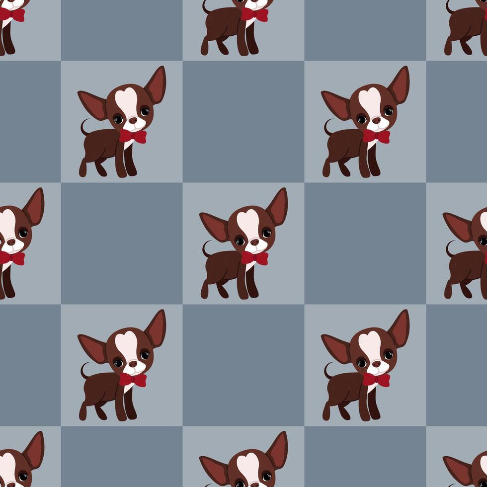Seamless pattern of dogs in squares chihahua for Valentine's Day vector