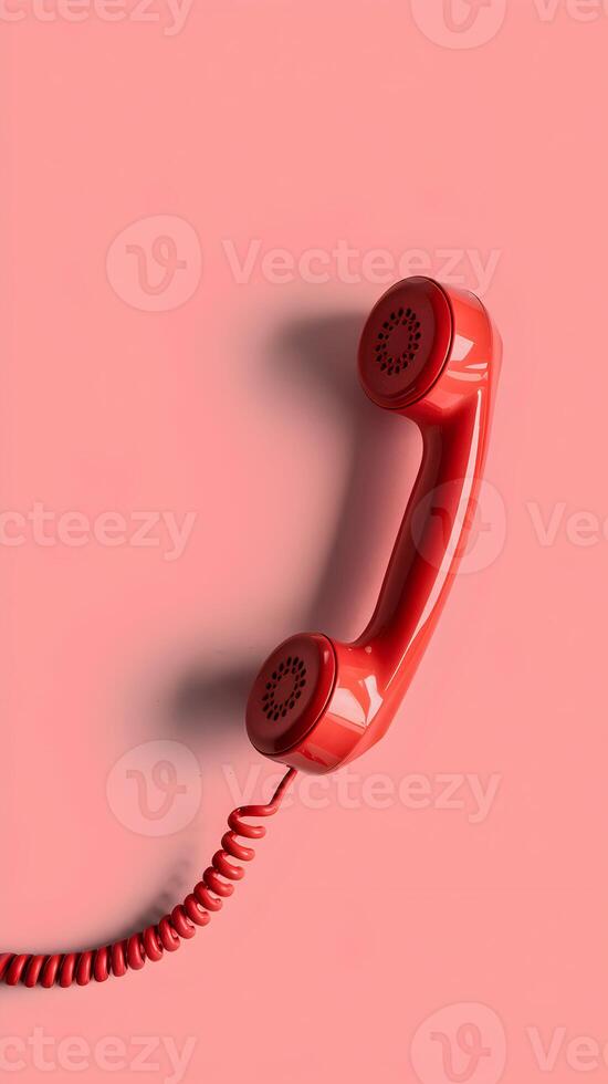 Vibrant red telephone handset with coiled cord against clean white background Vertical Mobile Wallpaper photo