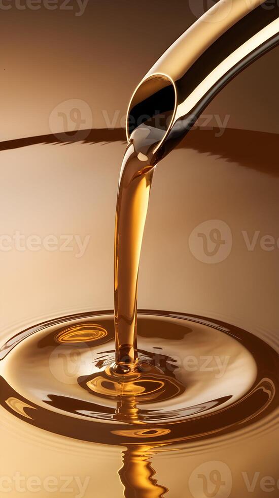 Golden liquid pouring from spout across glossy surface, transitioning in warm shades Vertical Mobile Wallpaper photo