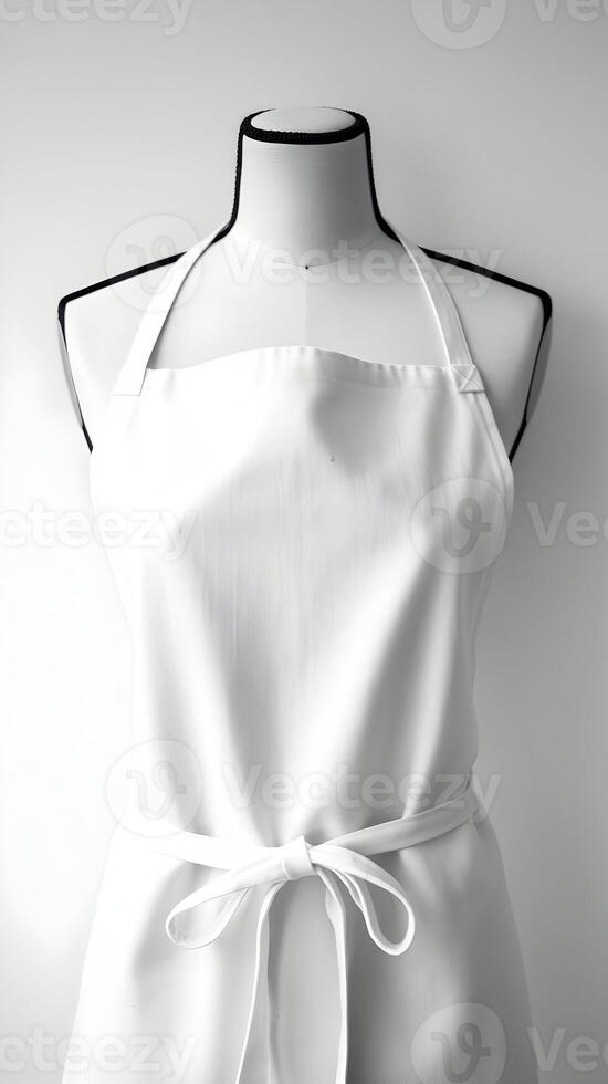 White apron on mannequin with simple straps, emphasizing clean design Vertical Mobile Wallpaper photo