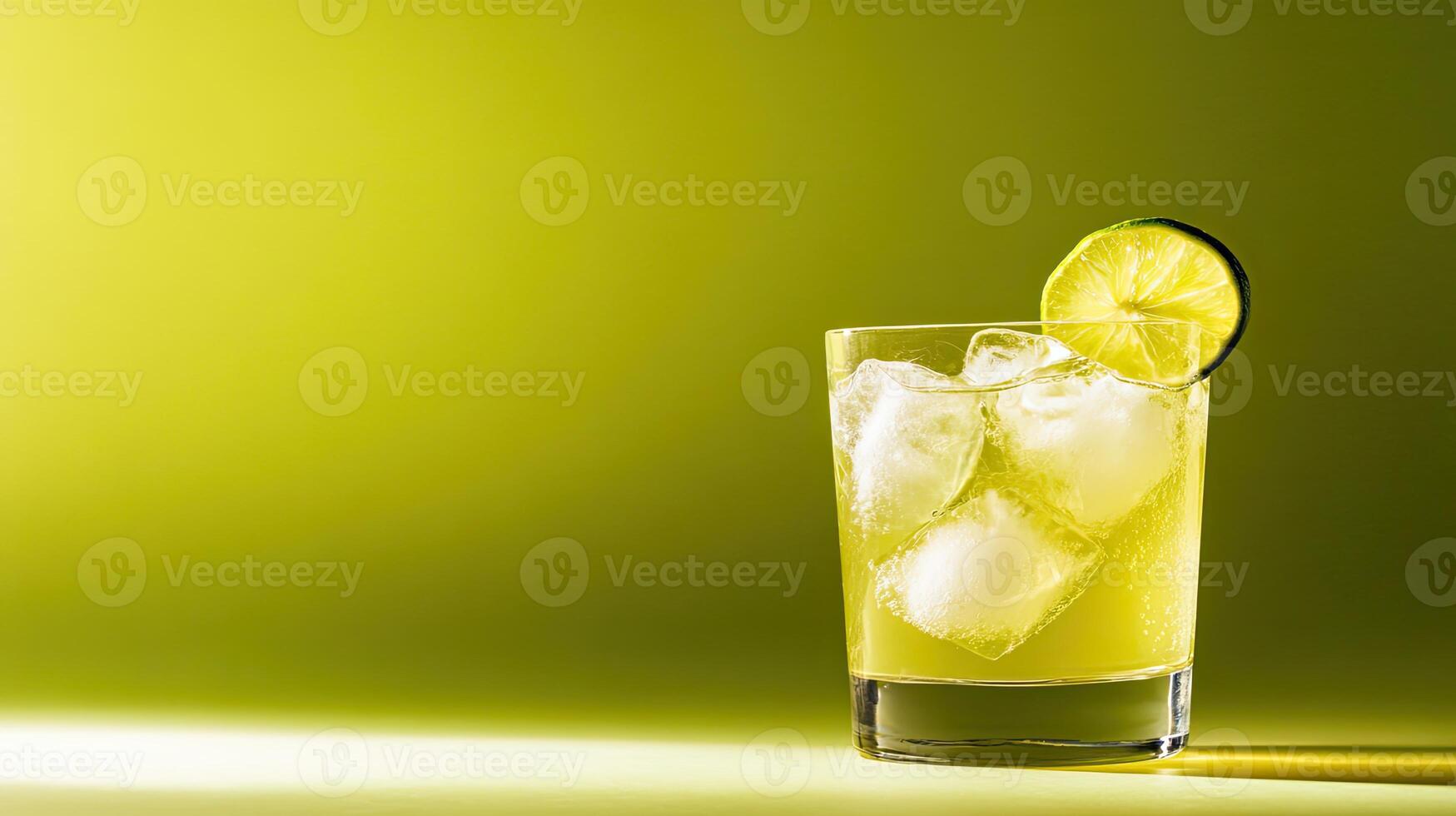 Vibrant Yellow Cocktail with Lime and Ice - Refreshing Summer Drink photo