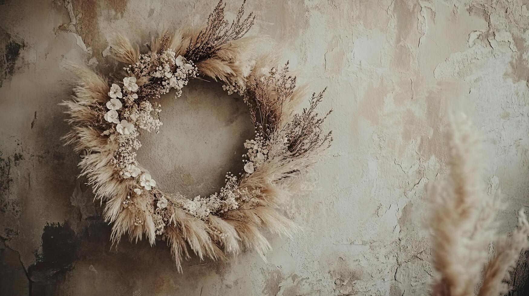 Elegant Dried Floral Wreath on a Textured Wall photo