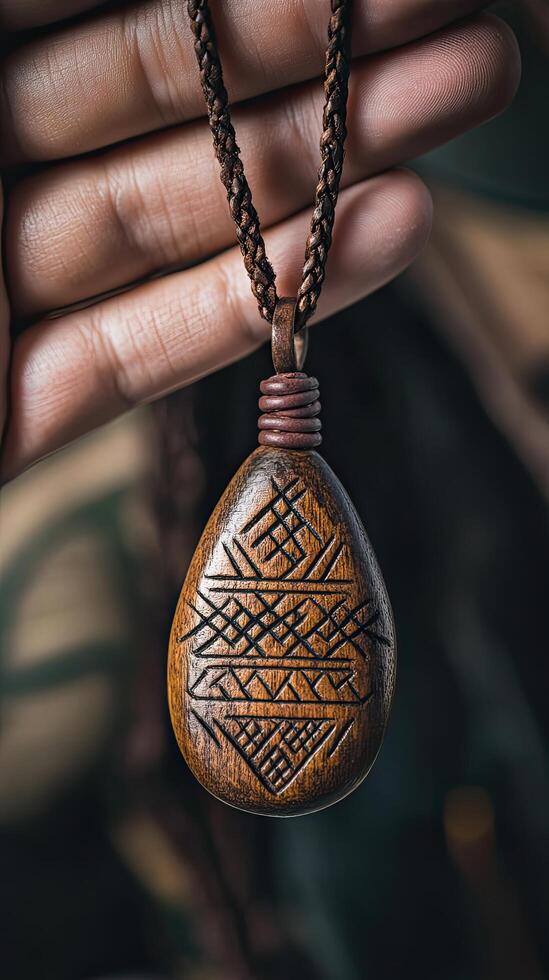 Handcrafted Wooden Necklace with Intricate Design photo