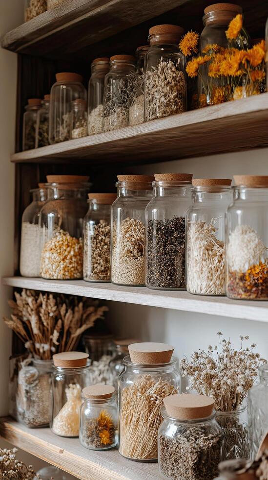 Rustic Pantry Display with Dried Grains and Flowers photo