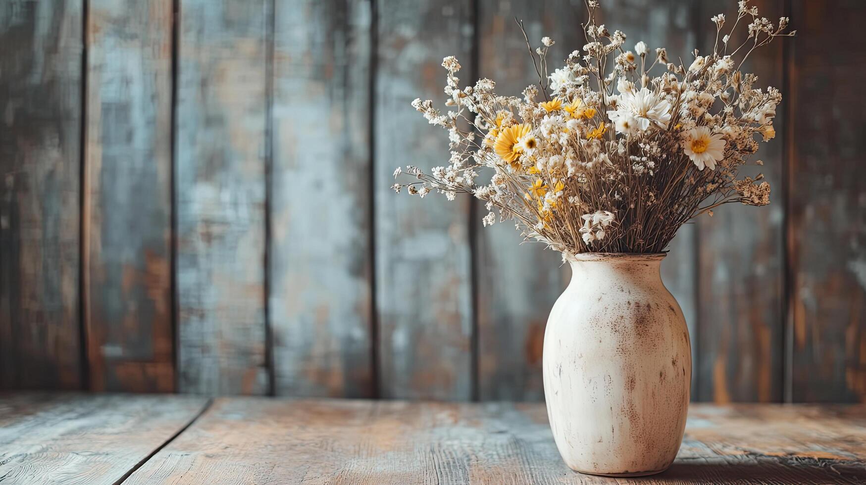 Dried Flowers Bouquet in Vintage Vase - Rustic Home Decor photo