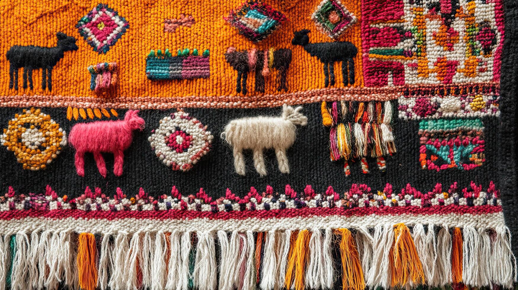 Vibrant Handwoven Textile Art with Intricate Patterns photo