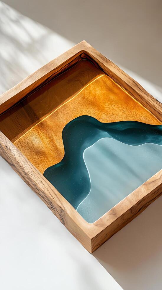 Wooden Resin Tray with Abstract Design photo